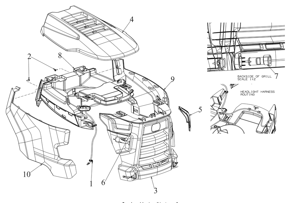 Hood 1 Diagram and Parts List for XT2-GX54KH (14D7A6CA010)(2020) Cub Cadet Lawn Tractor